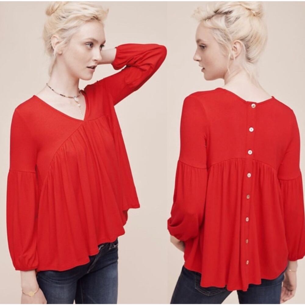 Eri + Ali Women's Red Solid All Day Wear Blouse Top Size Medium